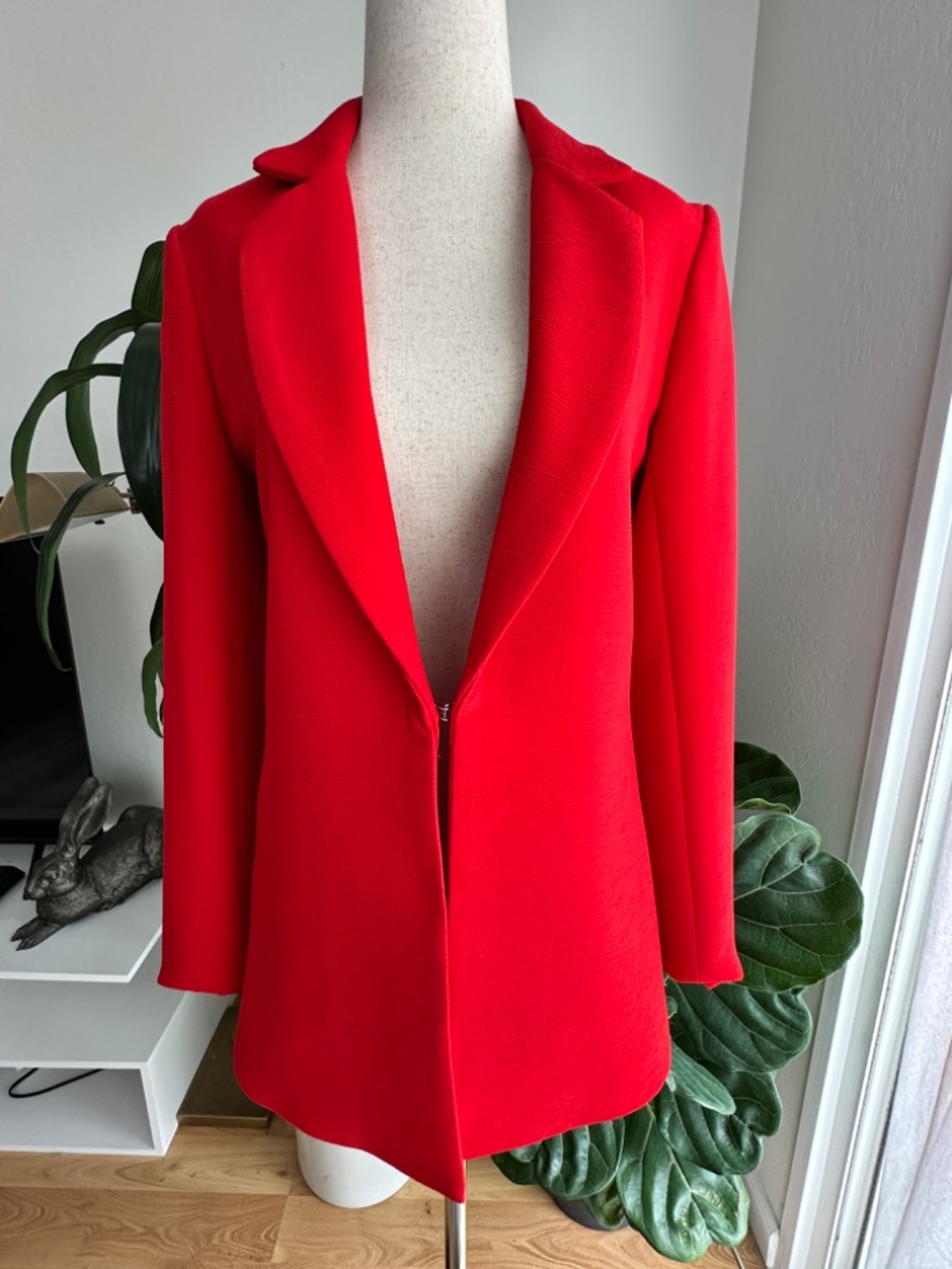 Red Tailored Coat Blazer Structured Thick XS Statement Jacket